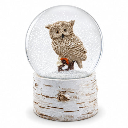 Owl Perched on Tree Branch Musical Water Snow Globe
