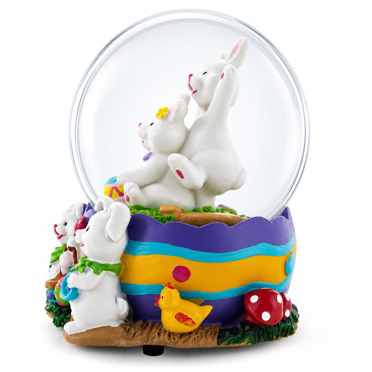 Spring Easter Egg Painting Rabbits Music Box Snow Globe 6 Inches Tall