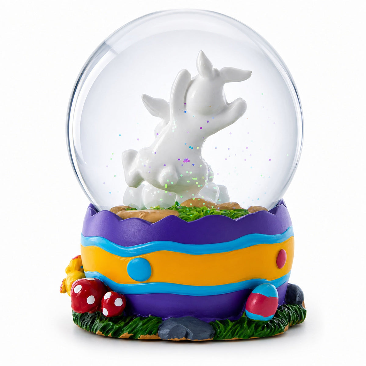 Spring Easter Egg Painting Rabbits Music Box Snow Globe 6 Inches Tall