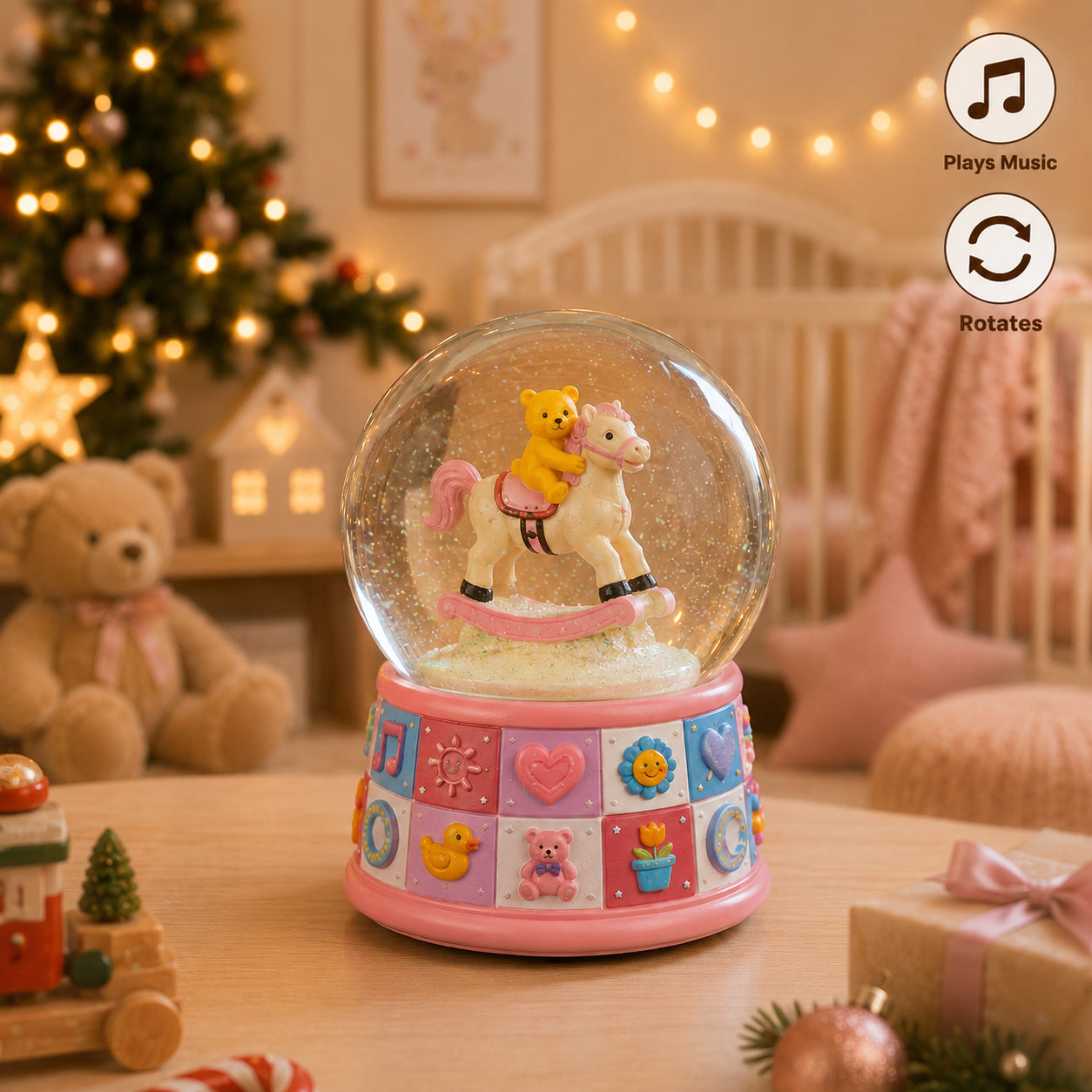 Lullaby Baby Nursery Music Box with Teddy Bear Water Globe