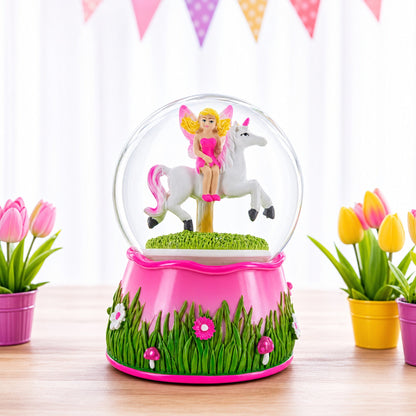 Unicorn Carousel with Fairy Musical Water Snow Globe