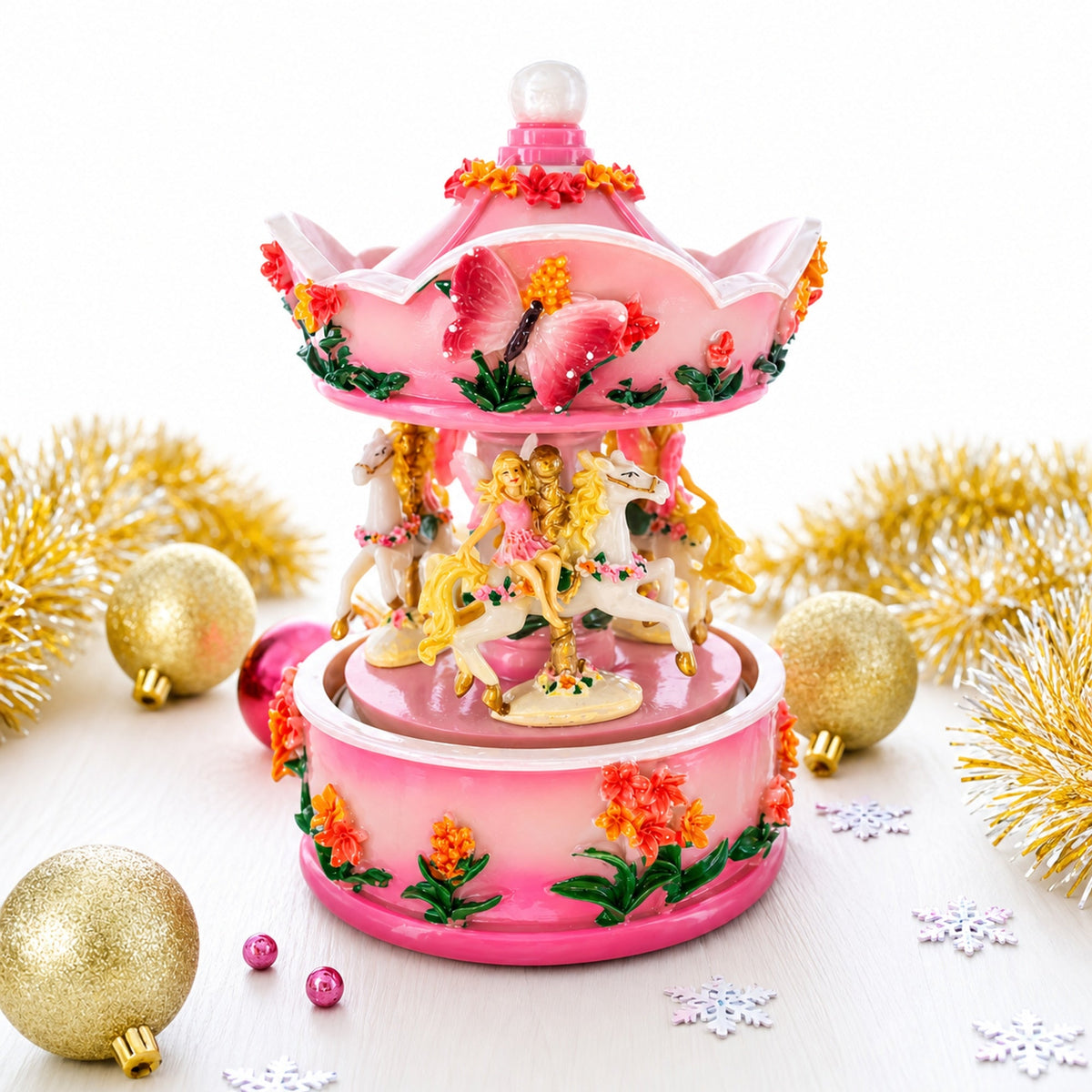 Pink Fairy Floral Carousel Musical Figurine