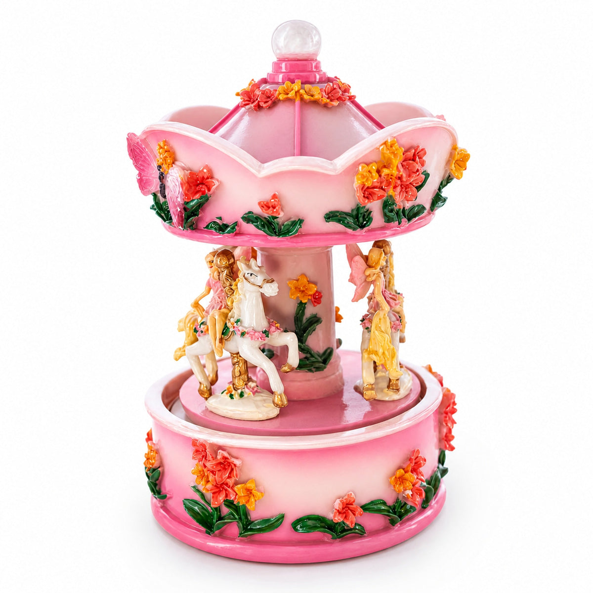 Pink Fairy Floral Carousel Musical Figurine