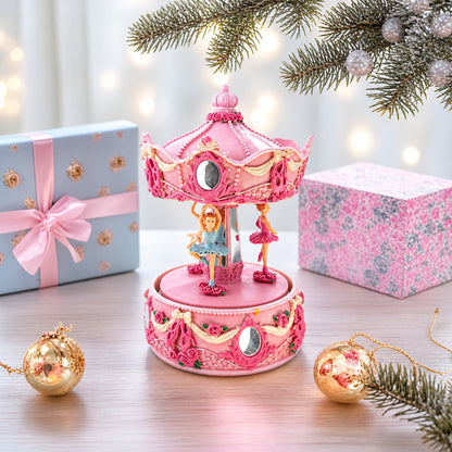Pink Ballerina Carousel Rotating Musical Figurine