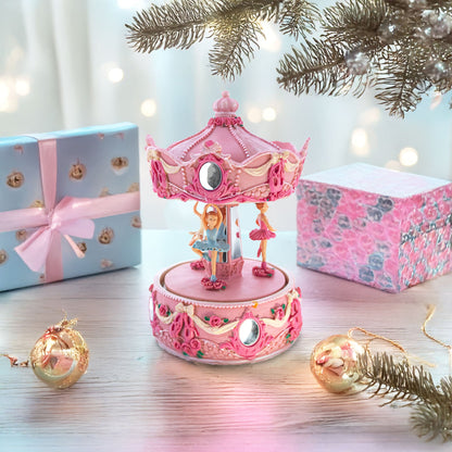 Pink Ballerina Carousel Rotating Musical Figurine