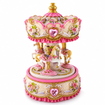 Floral Three Horses Carousel Spinning Musical Figurine
