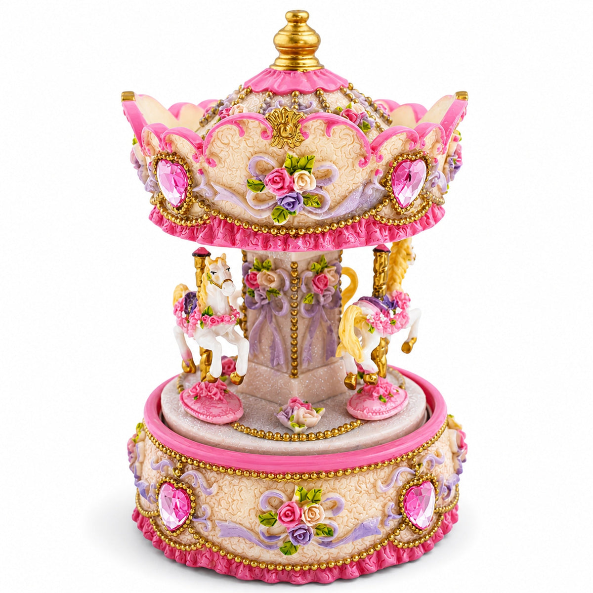 Floral Three Horses Carousel Spinning Musical Figurine