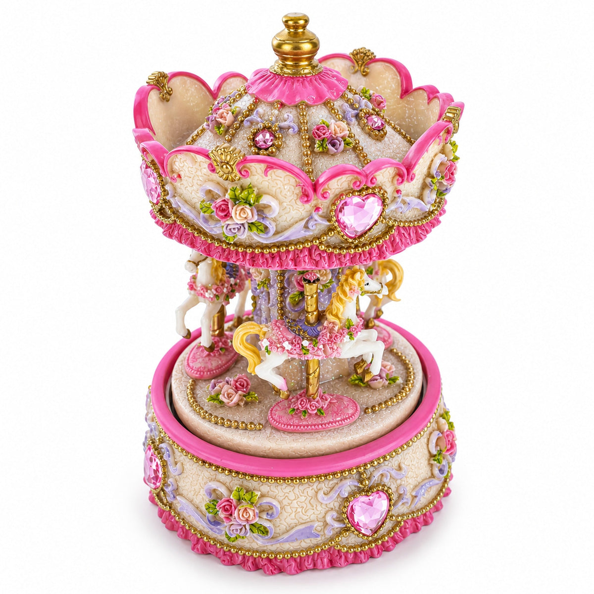 Floral Three Horses Carousel Spinning Musical Figurine