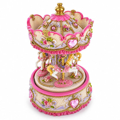 Floral Three Horses Carousel Spinning Musical Figurine
