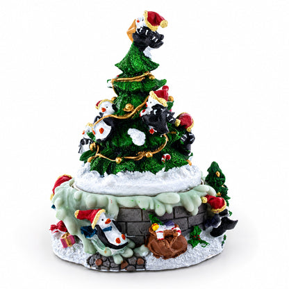 Spinning Christmas Tree Musical Figurine with Decorating Penguins