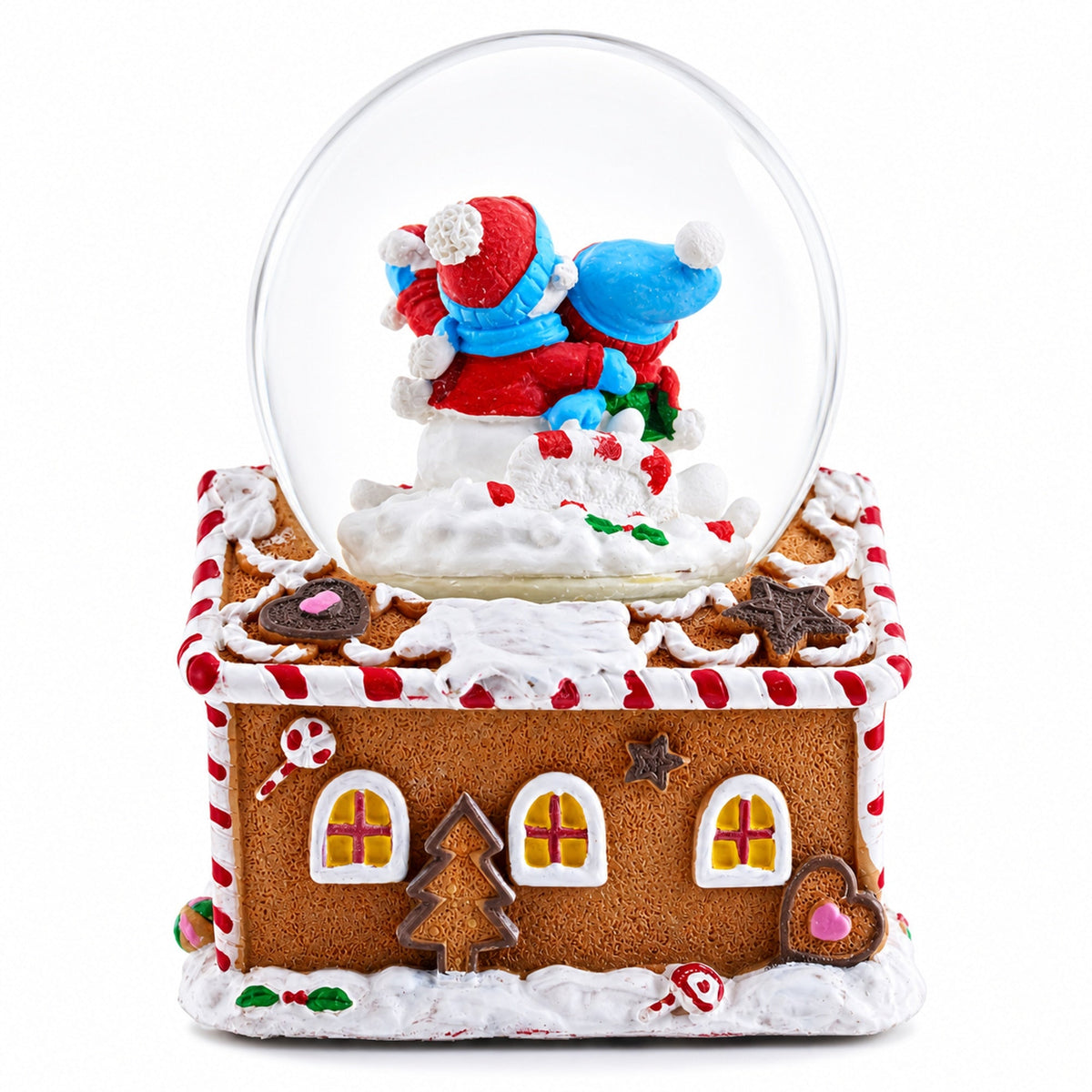 Gingerbread Cottage Snowmen Romance Musical Water Snow Globe