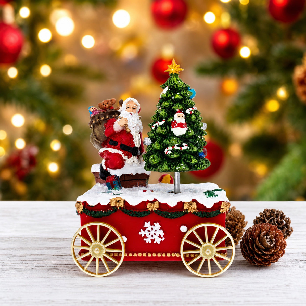 Spinning Christmas Tree Musical Box on Wheels