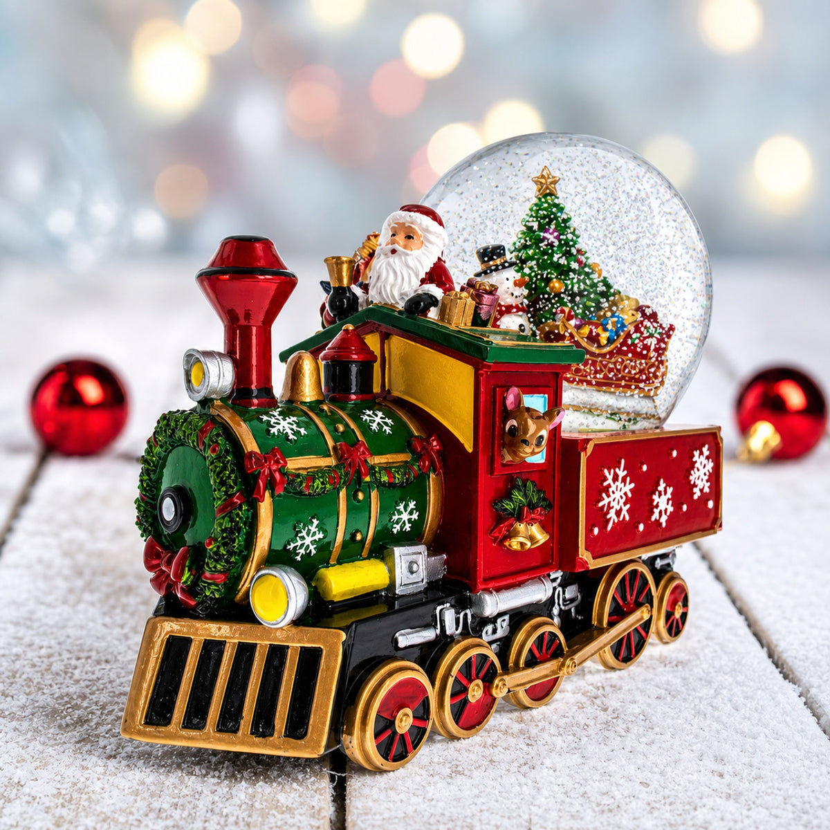 Santa Train Express Delivering Tree Musical Water Globe