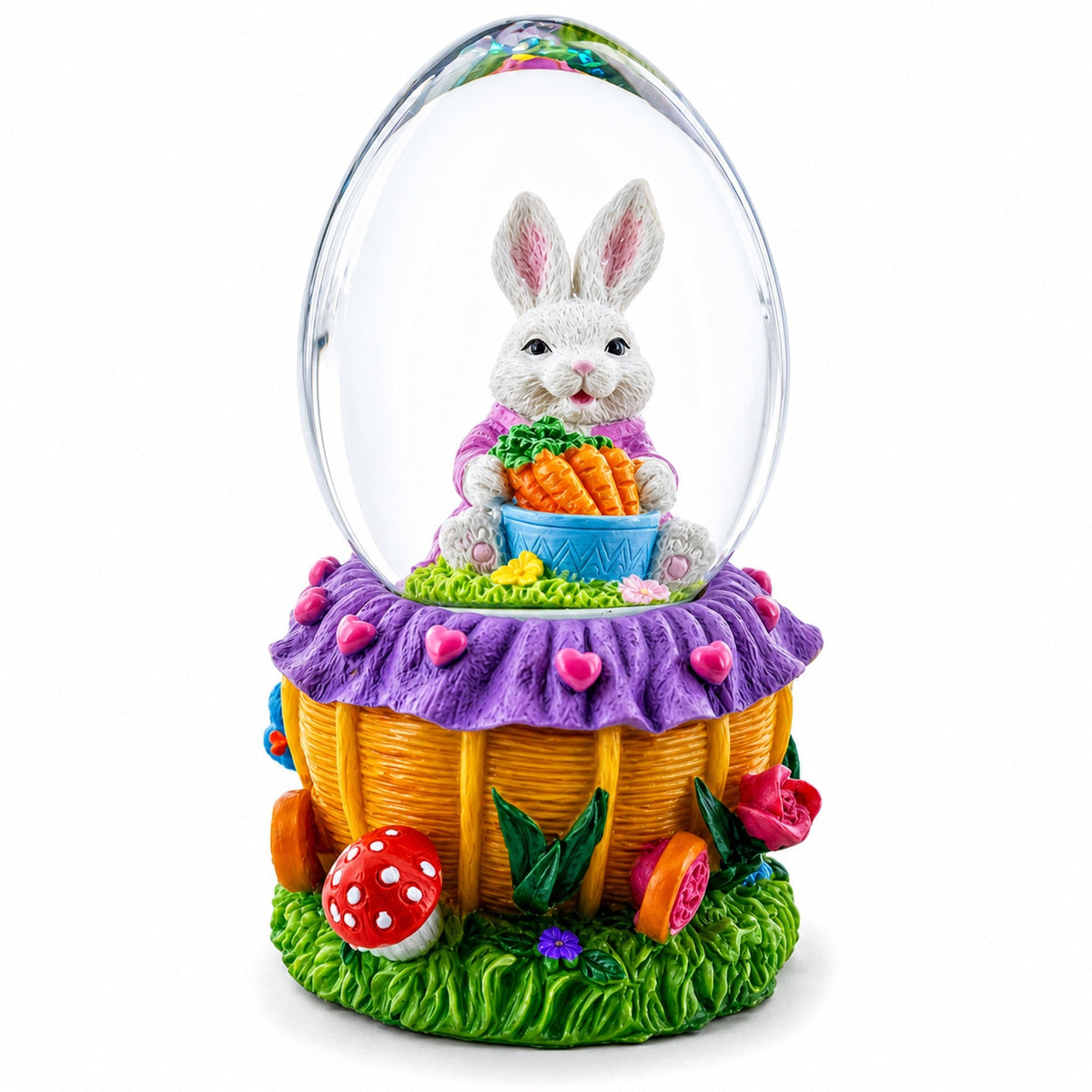 Bunny and Carrots Basket Water Globe