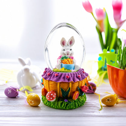 Bunny and Carrots Basket Water Globe