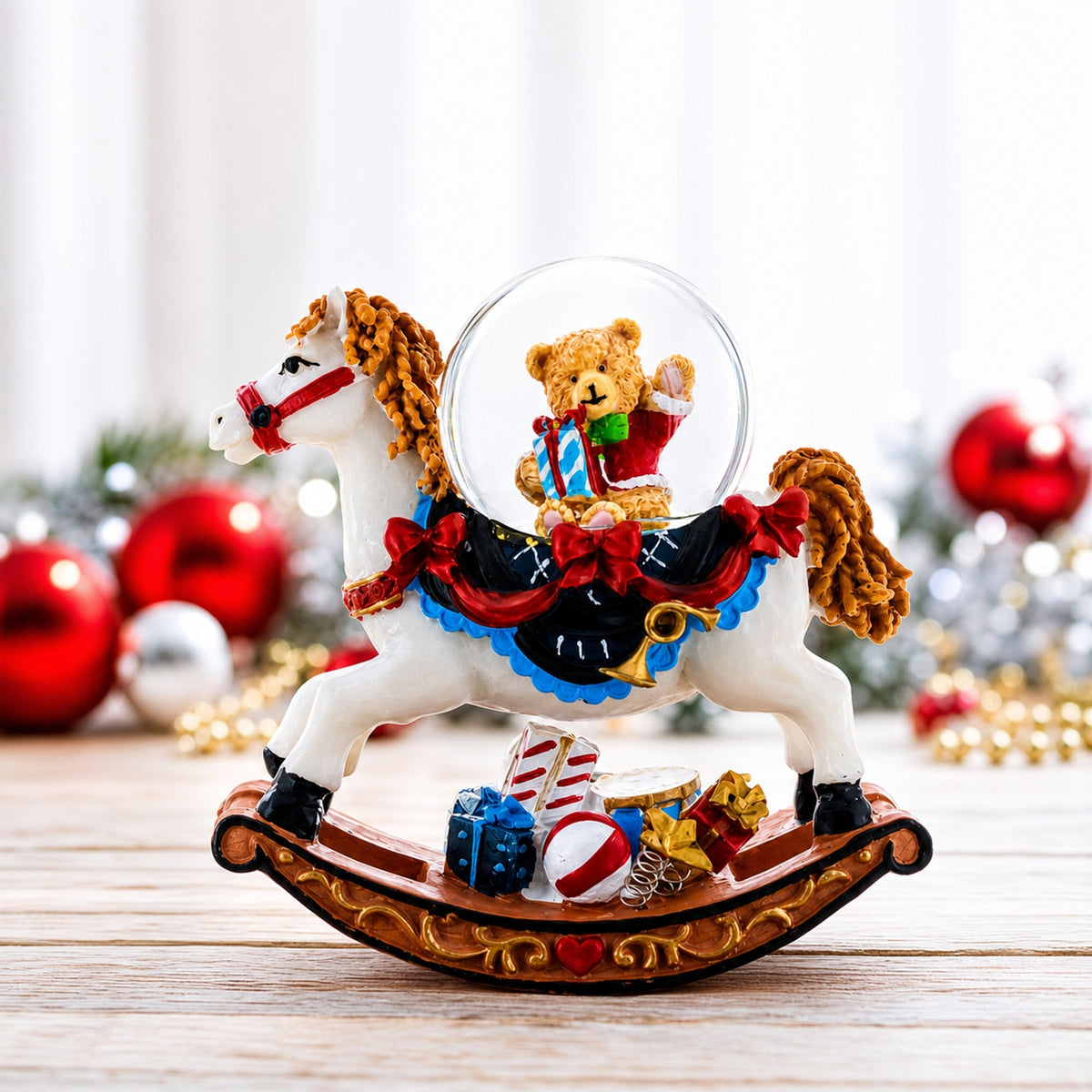 Teddy Bears' Rocking Horse Christmas Water Snow Globe
