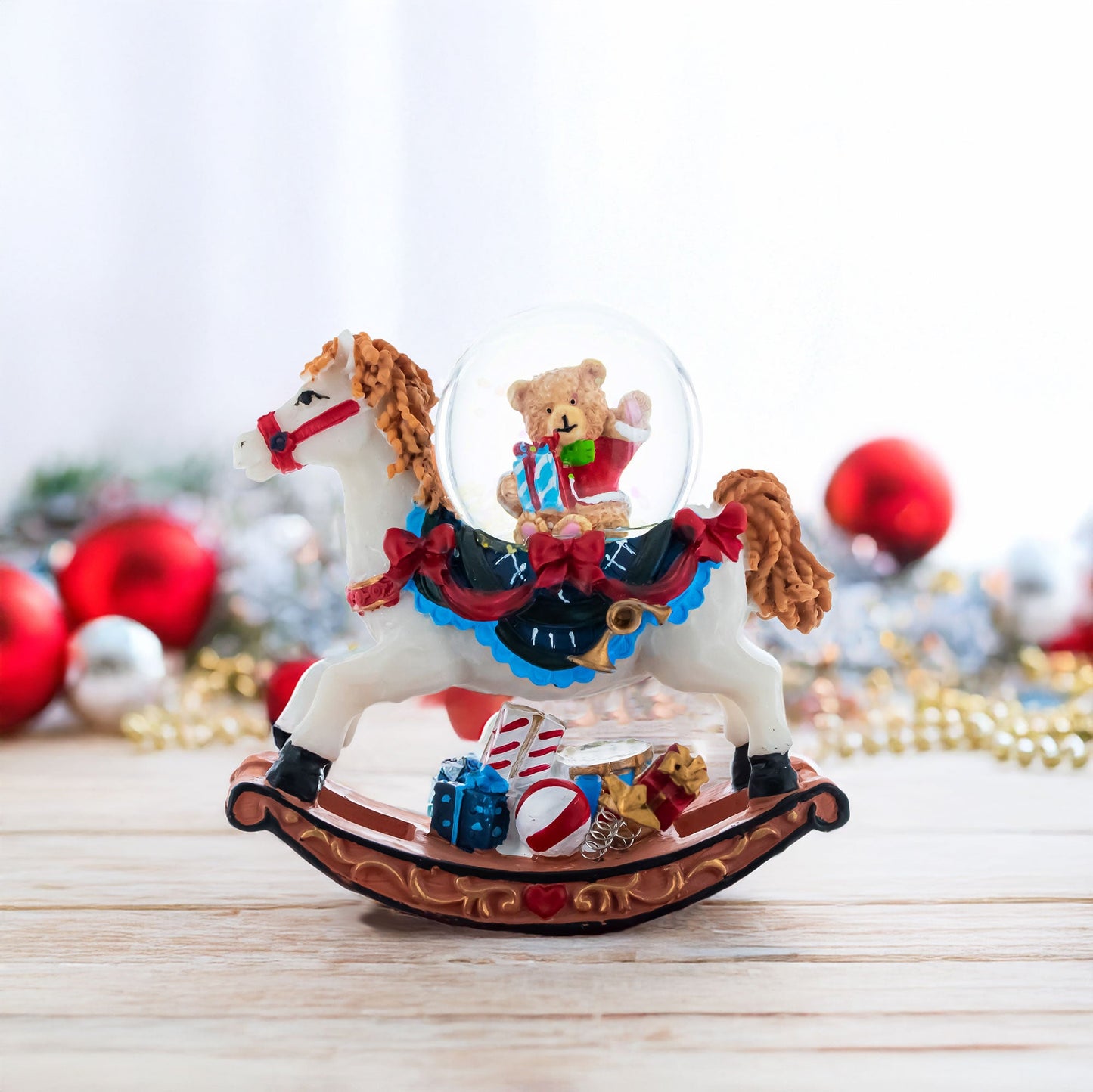 Teddy Bears' Rocking Horse Christmas Water Snow Globe