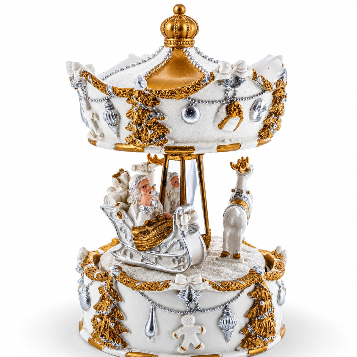 Santa's Reindeer Carousel: White Spinning Christmas Musical Box