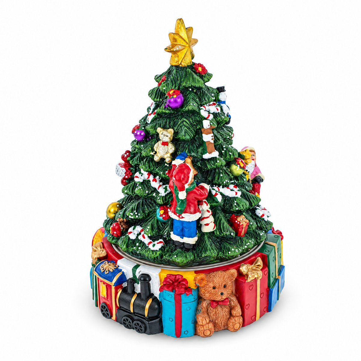 Spinning Base Musical Figurine with Children Decorating Christmas Tree