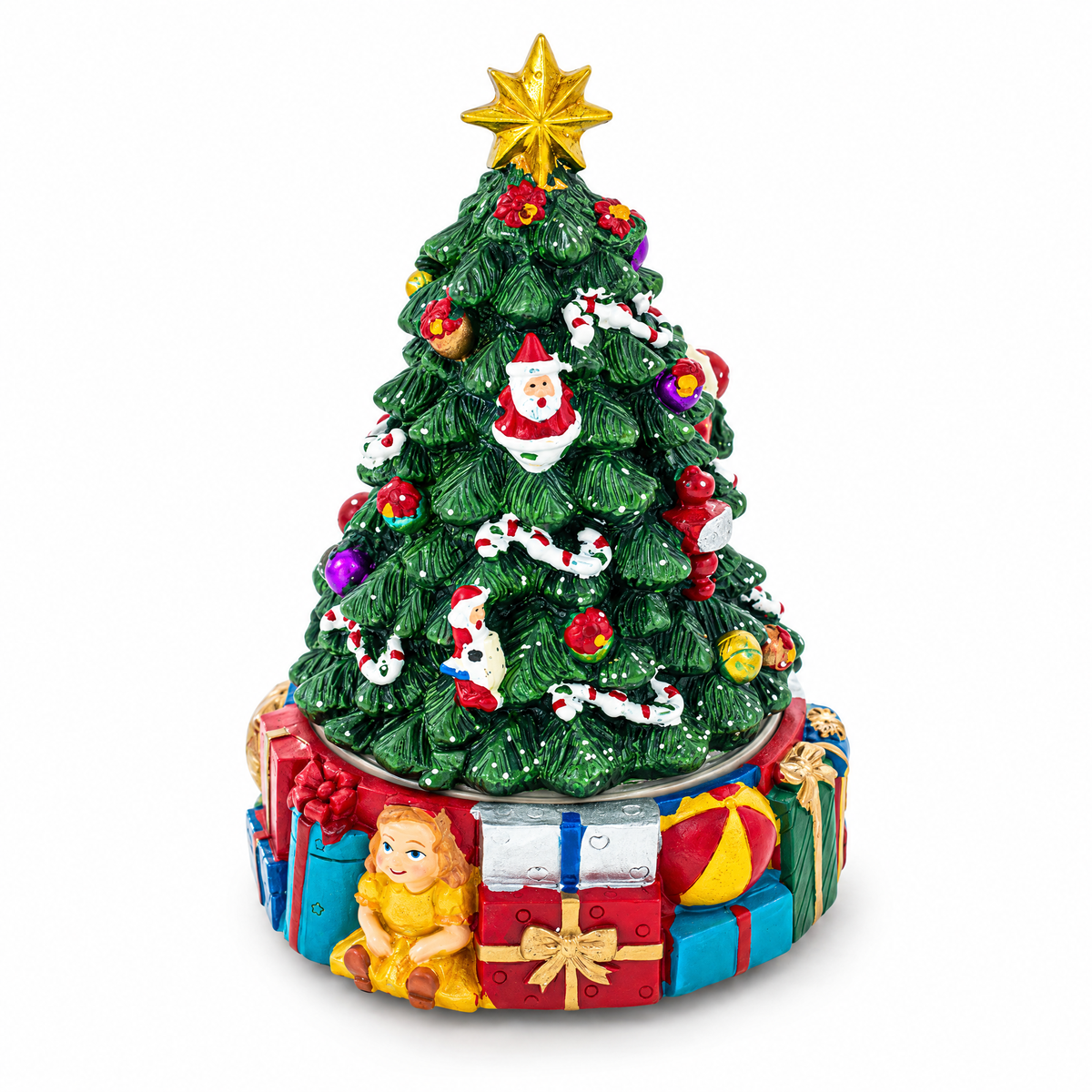 Spinning Base Musical Figurine with Children Decorating Christmas Tree