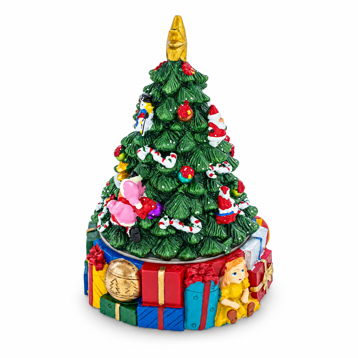 Spinning Base Musical Figurine with Children Decorating Christmas Tree