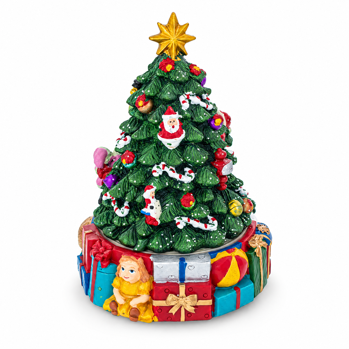 Spinning Base Musical Figurine with Children Decorating Christmas Tree