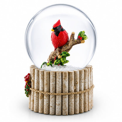 Red Cardinal on Birch Tree and Wreath Musical Water Globe