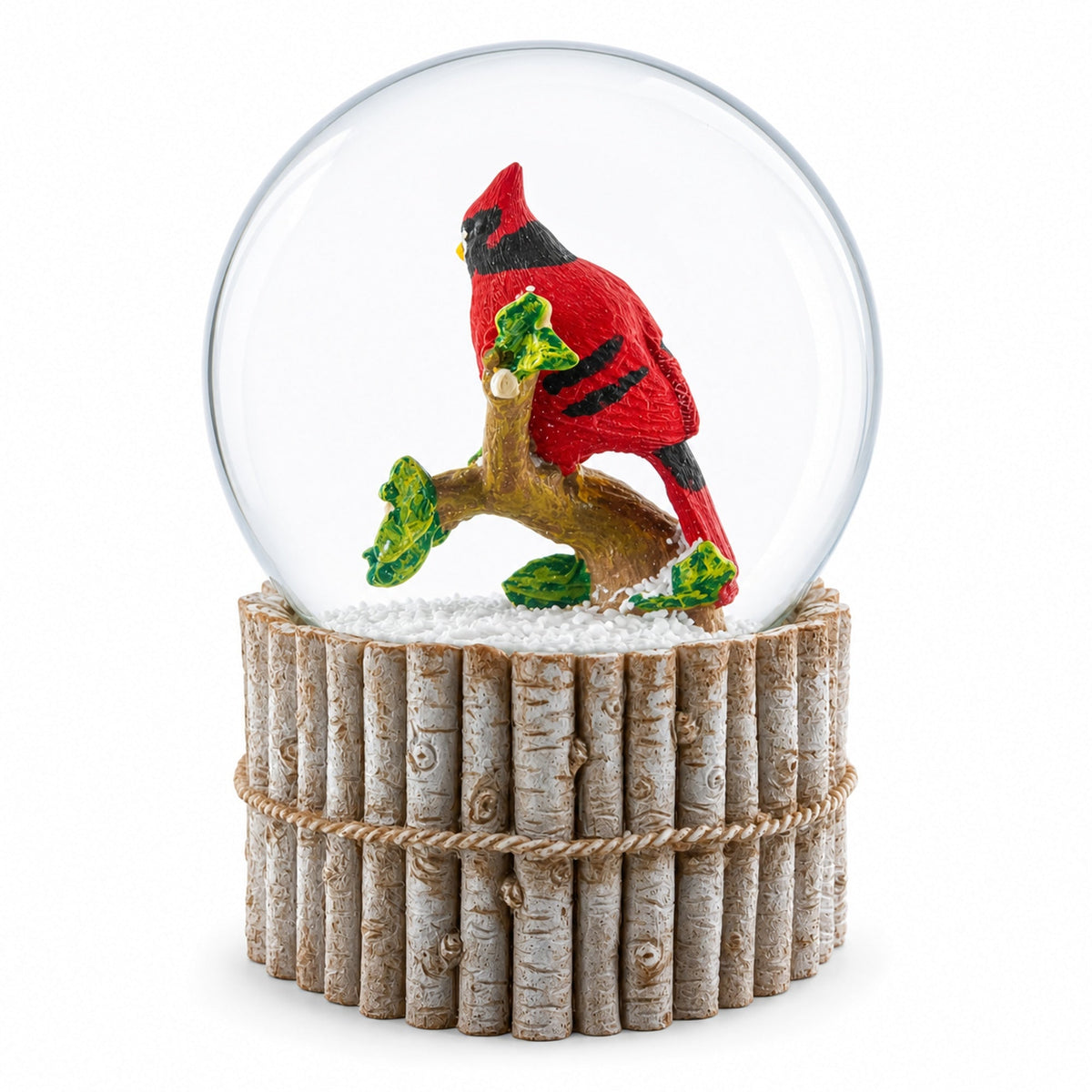 Red Cardinal on Birch Tree and Wreath Musical Water Globe