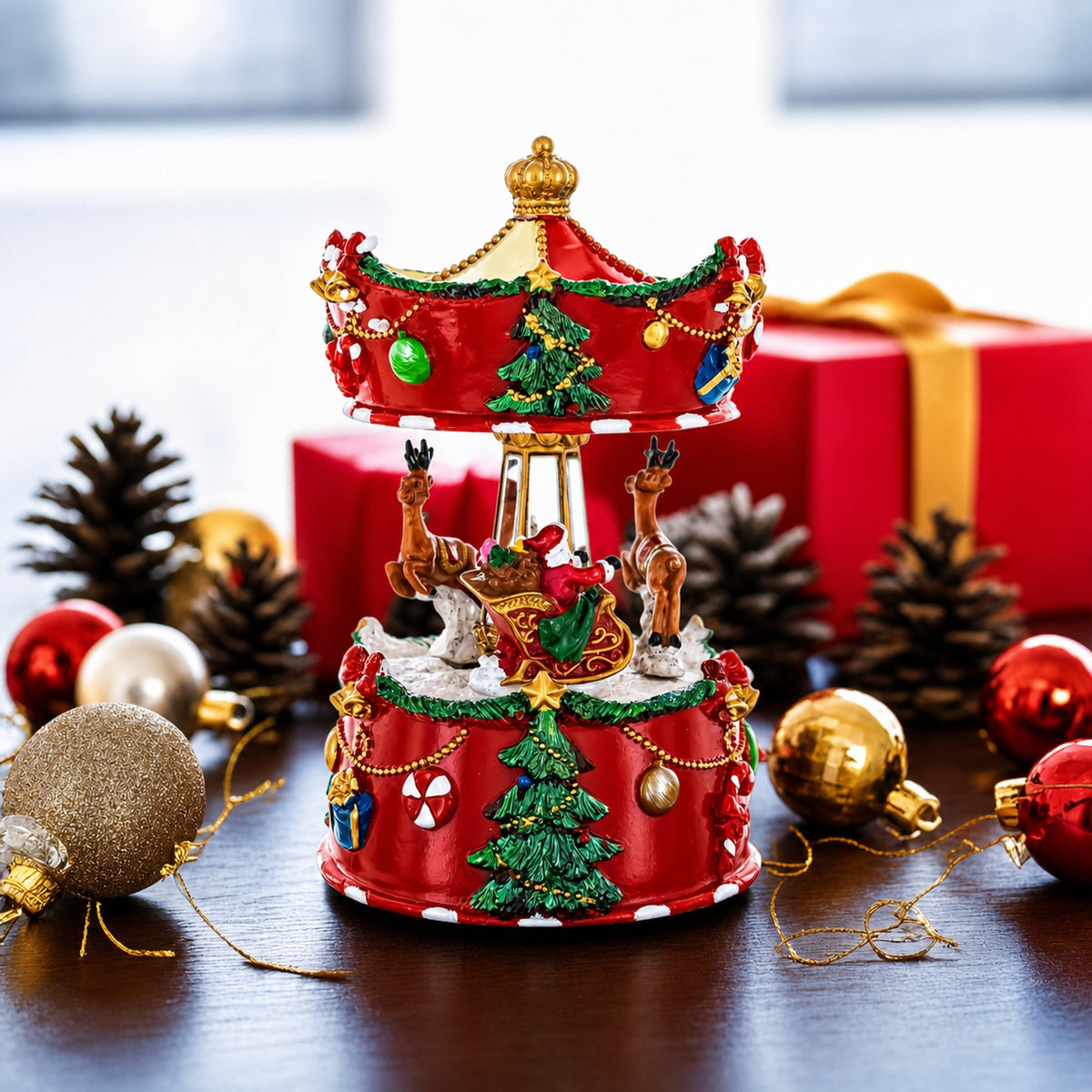 Santa's Merry Carousel Ride Spinning Musical Figurine