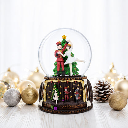 Dancing Nutcracker and Ballerina Musical Water Snow Globe
