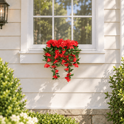Draping Poinsettia Artificial Window Box Planter 20×14in – UV Resistant