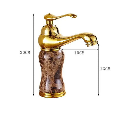 Polished brass and brown golden marble bathroom sink faucet
