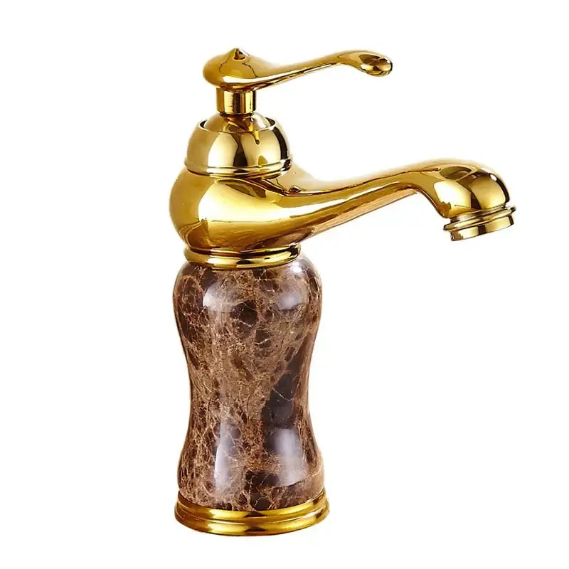 Polished brass and brown golden marble bathroom sink faucet