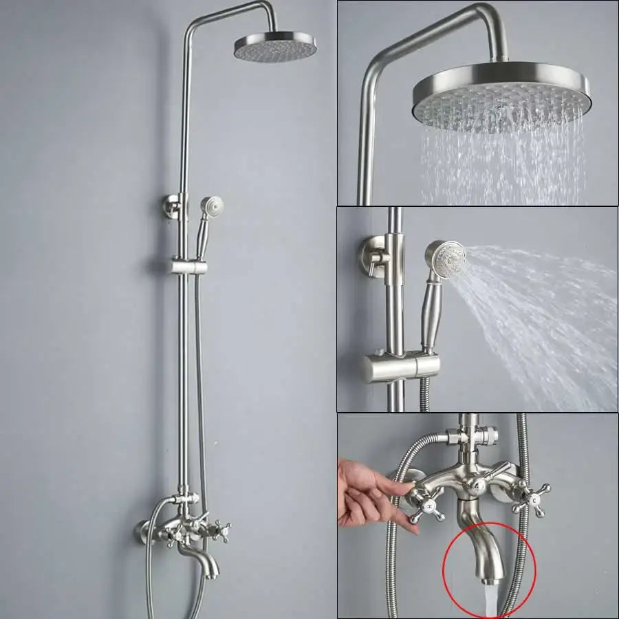 Polished chrome rainfall shower faucet set with handheld for bathroom
