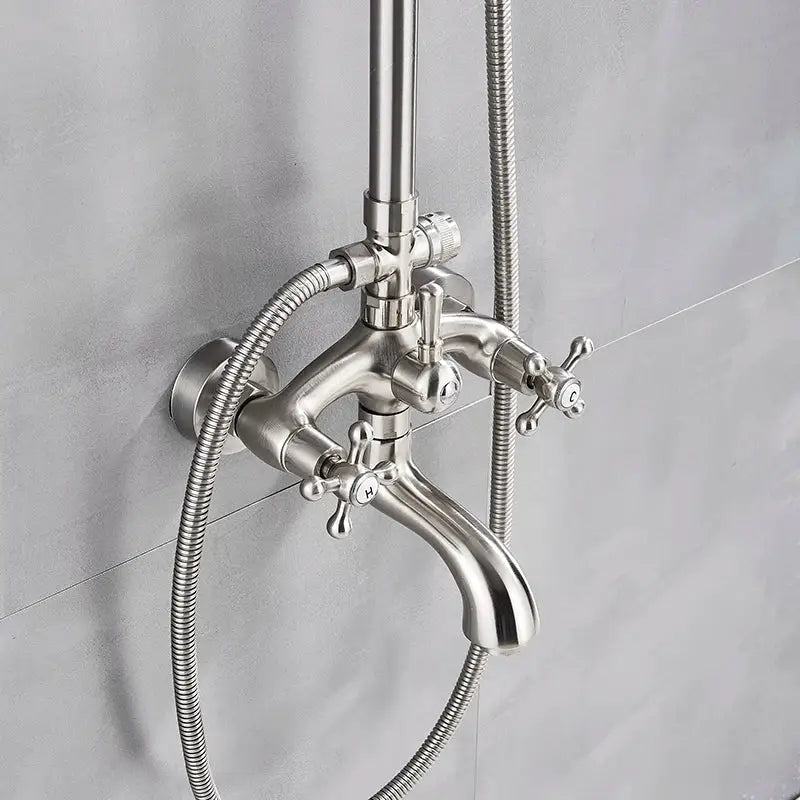 Polished chrome rainfall shower faucet set with handheld for bathroom
