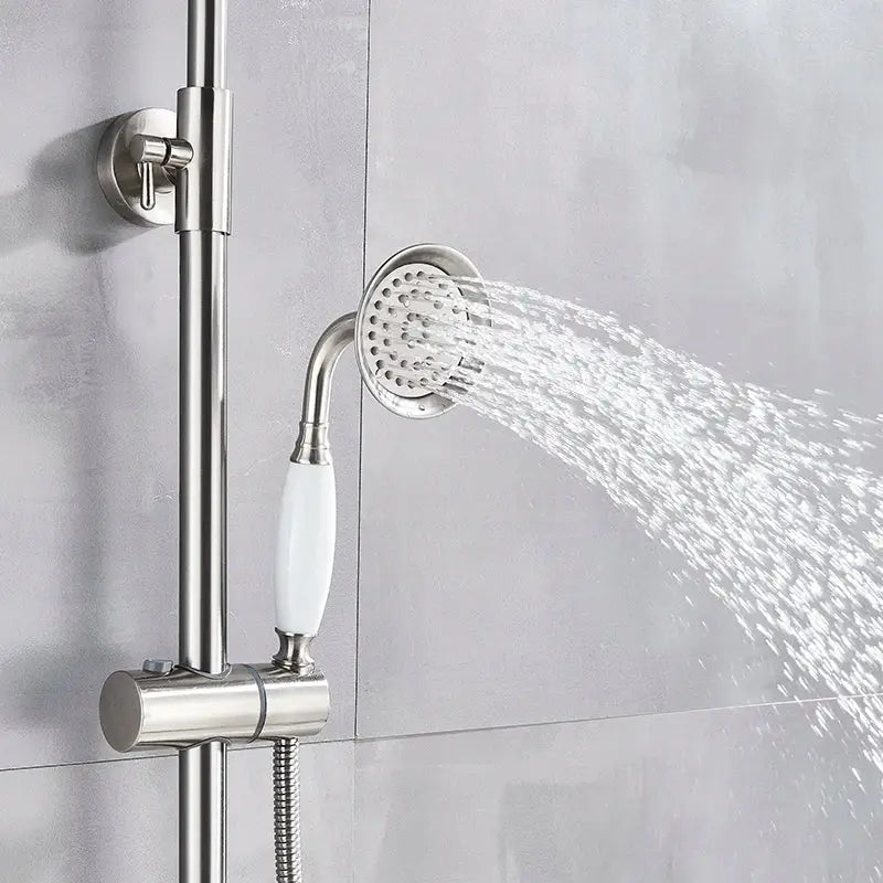 Polished chrome rainfall shower faucet set with handheld for bathroom