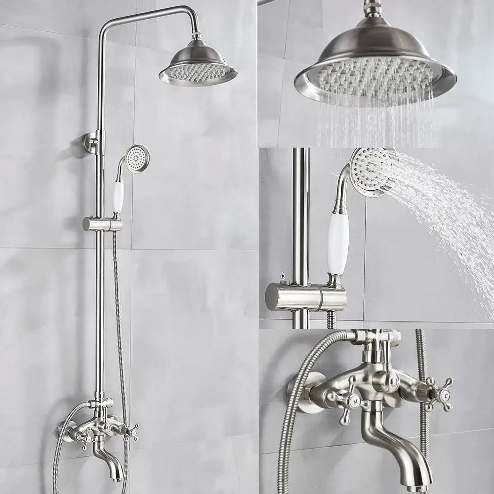 Polished chrome rainfall shower faucet set with handheld for bathroom