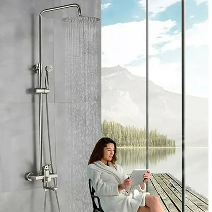 Polished chrome rainfall shower faucet set with handheld for bathroom