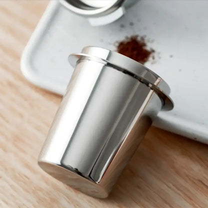 Polished chrome stainless steel espresso dosing cup kitchen tool