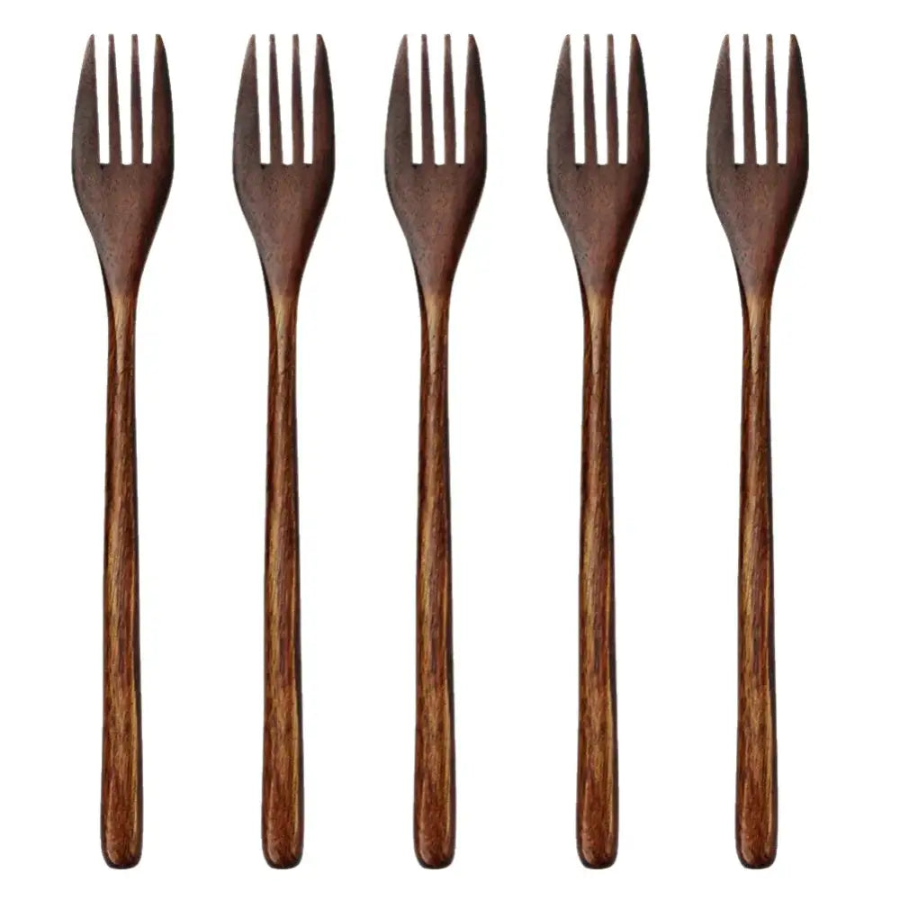 Polished dark brown wooden spoon soup and fork set dining room