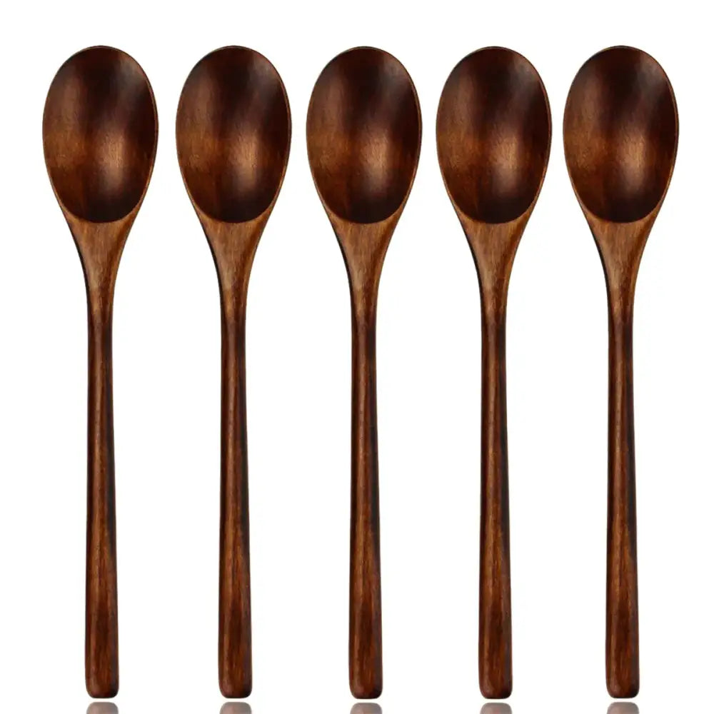 Polished dark brown wooden spoon soup and fork set dining room