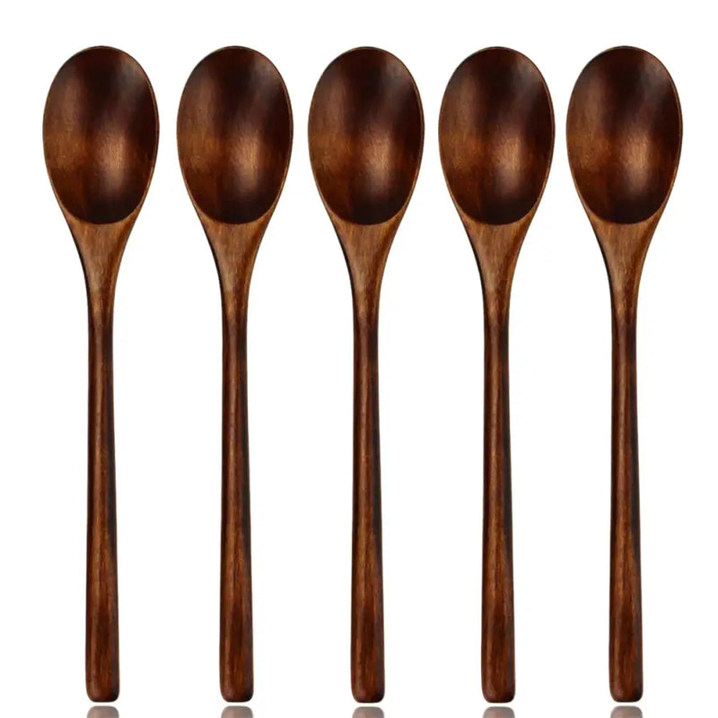 Polished dark brown wooden spoon soup and fork set dining room