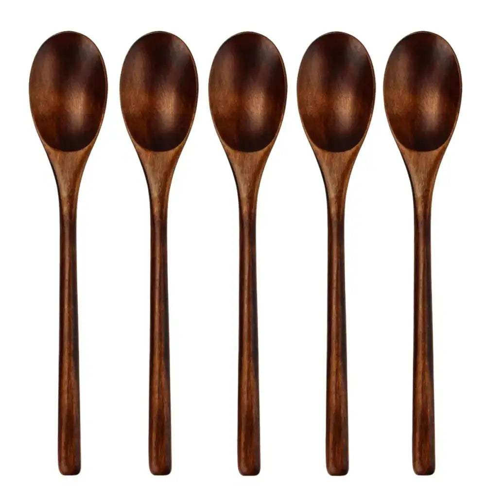 Polished dark brown wooden spoon soup and fork set dining room