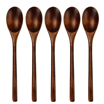 Polished dark brown wooden spoon soup and fork set dining room