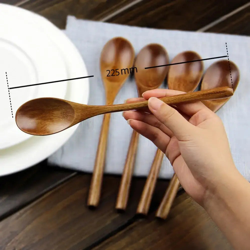 Polished dark brown wooden spoon soup and fork set dining room