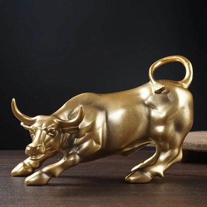 Polished gold wall street bull statue office decor
