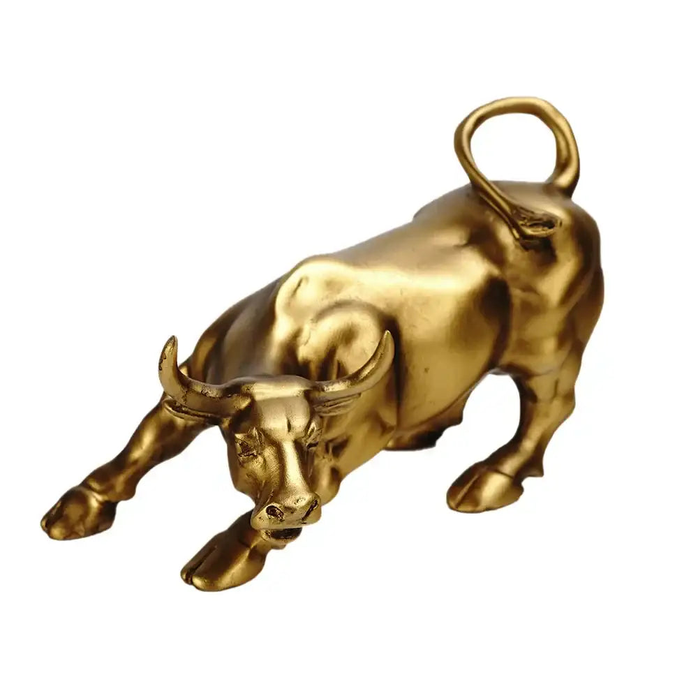 Polished gold wall street bull statue office decor