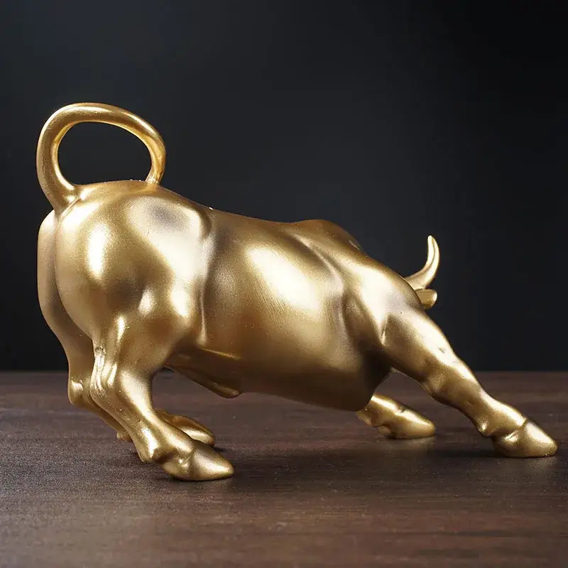 Polished gold wall street bull statue office decor
