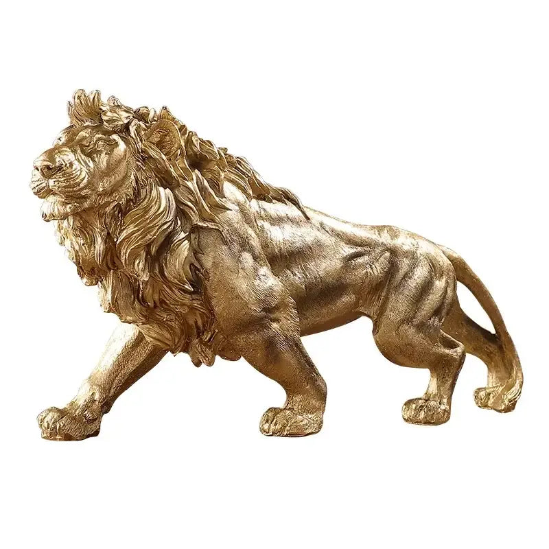 Polished golden lion king resin statue – home office decor