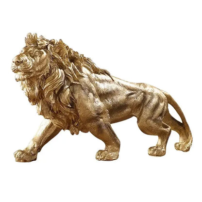 Polished golden lion king resin statue – home office decor